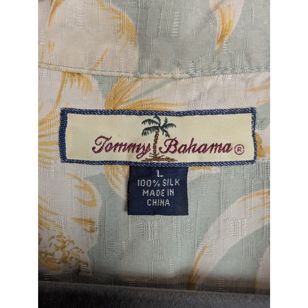 Tommy Bahama Hawaiian Shirt Camp Floral Silk Summer Vacation Green Yellow Size L - Picture 10 of 12